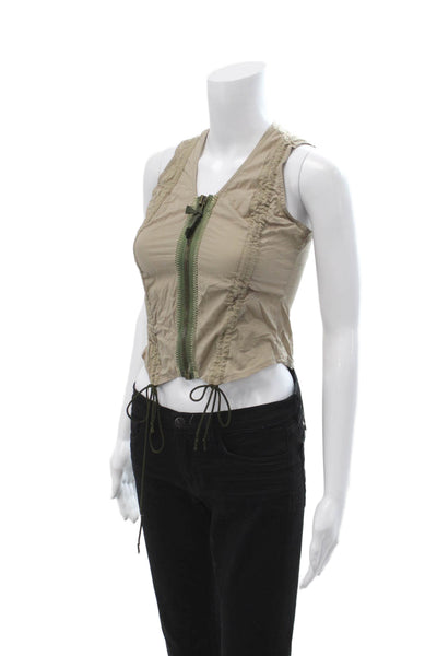 Riley Womens Cropped Army Tank Beige V Neck Drawstring Size L