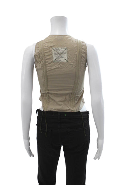 Riley Womens Cropped Army Tank Beige V Neck Drawstring Size L