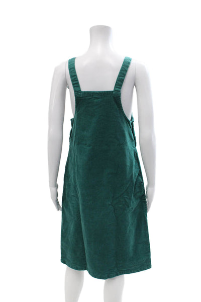 Lucy & Yak Womens Overall Dress Green Silk Square Neck Sleeveless Button Size XS