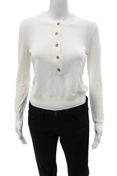 Zara Unisex Henley Pullover Sweater White Button Crew Neck Long Sleeve Size S