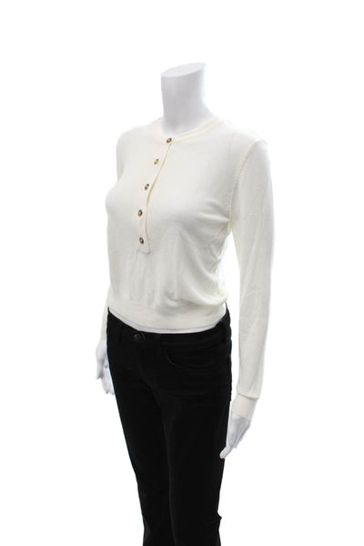 Zara Unisex Henley Pullover Sweater White Button Crew Neck Long Sleeve Size S