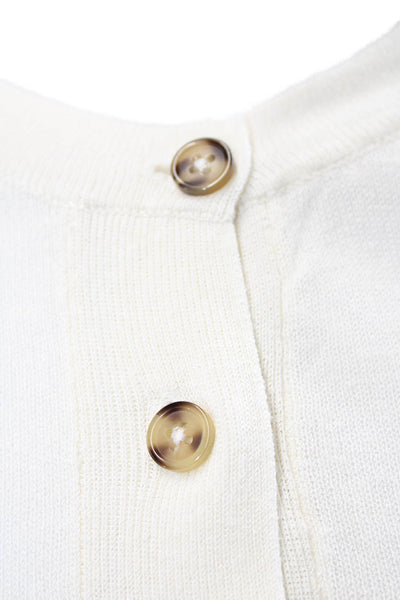 Zara Unisex Henley Pullover Sweater White Button Crew Neck Long Sleeve Size S