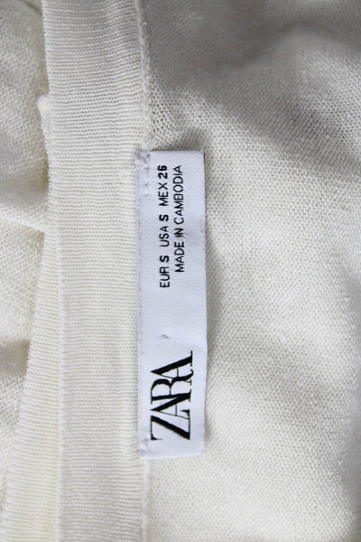 Zara Unisex Henley Pullover Sweater White Button Crew Neck Long Sleeve Size S