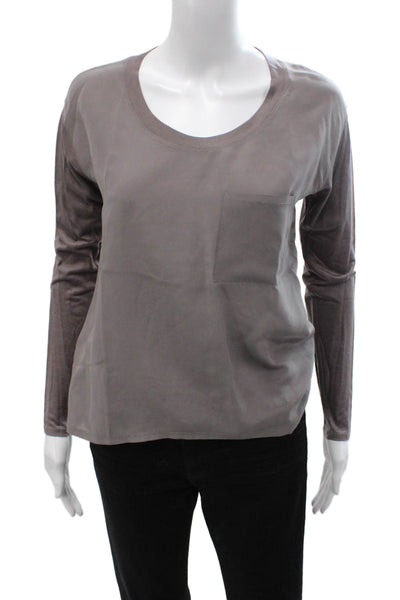 Club Monaco Women Gray Silk Long Sleeve Basic T Shirt Size XS