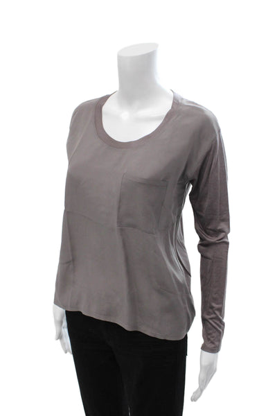 Club Monaco Women Gray Silk Long Sleeve Basic T Shirt Size XS