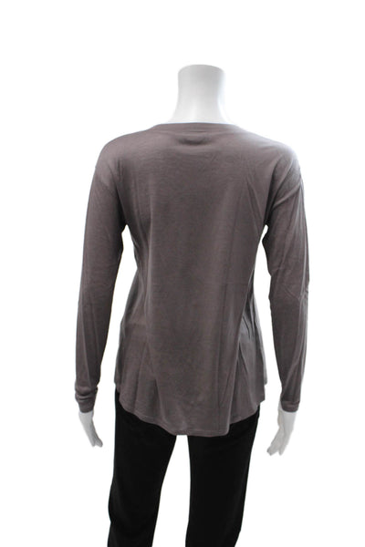 Club Monaco Women Gray Silk Long Sleeve Basic T Shirt Size XS