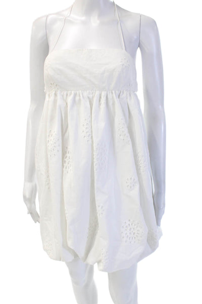 Zara Women Sundress Trapeze Swing White Cotton Sleeveless Short Beach Size XS