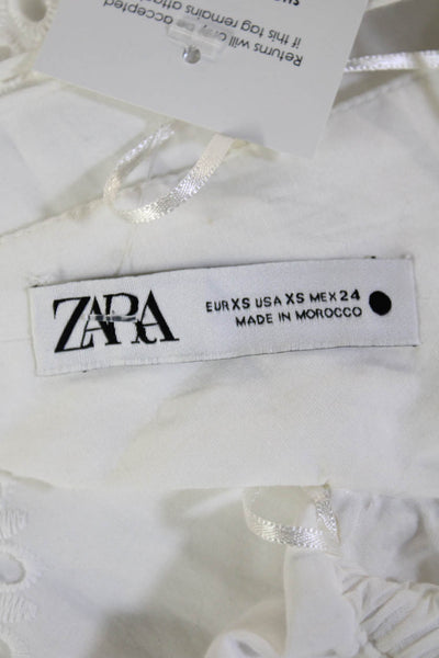 Zara Women Sundress Trapeze Swing White Cotton Sleeveless Short Beach Size XS