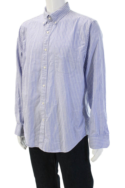 J Crew Mens Button-Down Collared Striped Light Blue Long Sleeve Cotton Size L