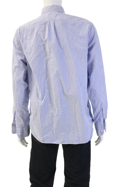 J Crew Mens Button-Down Collared Striped Light Blue Long Sleeve Cotton Size L