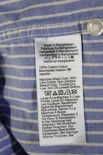 J Crew Mens Button-Down Collared Striped Light Blue Long Sleeve Cotton Size L