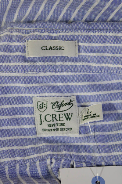 J Crew Mens Button-Down Collared Striped Light Blue Long Sleeve Cotton Size L