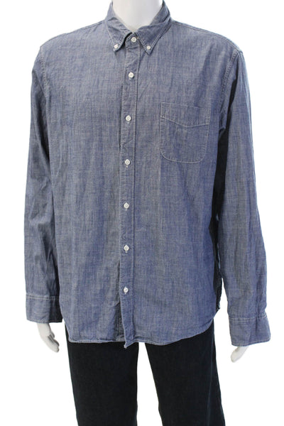 J Crew Mens Button-Down Collared Long Sleeve Blue Cotton Shirt Size XL