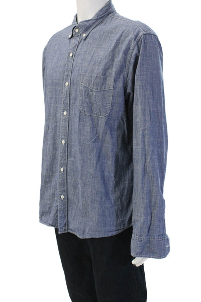 J Crew Mens Button-Down Collared Long Sleeve Blue Cotton Shirt Size XL