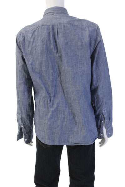 J Crew Mens Button-Down Collared Long Sleeve Blue Cotton Shirt Size XL