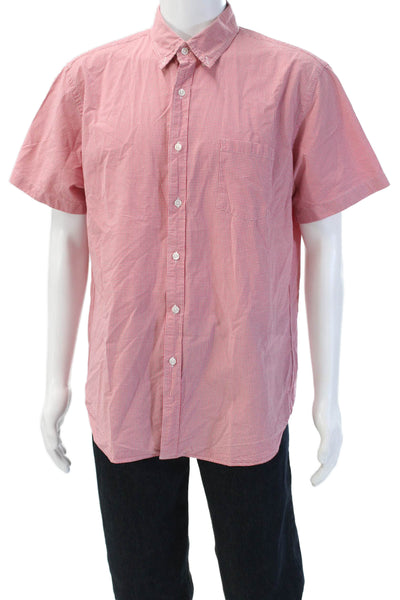 J Crew Mens Red Check Short Sleeve Collared Button-Down Cotton Shirt Size XL