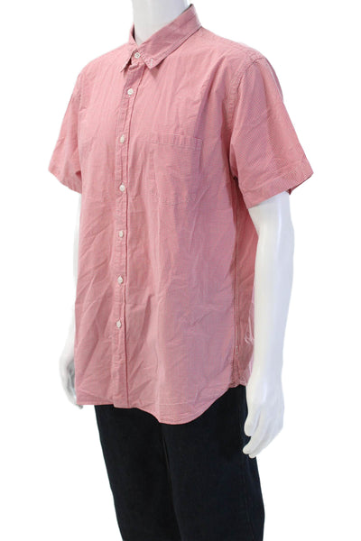 J Crew Mens Red Check Short Sleeve Collared Button-Down Cotton Shirt Size XL