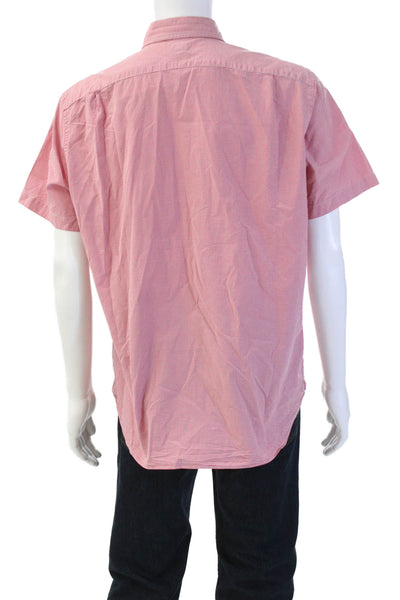 J Crew Mens Red Check Short Sleeve Collared Button-Down Cotton Shirt Size XL