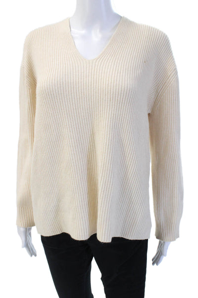 MNG Unisex V-Neck Beige Pullover Sweater Acrylic Long Sleeve Size M