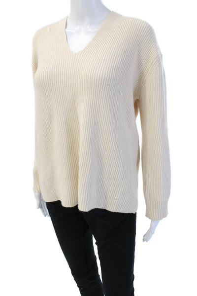 MNG Unisex V-Neck Beige Pullover Sweater Acrylic Long Sleeve Size M