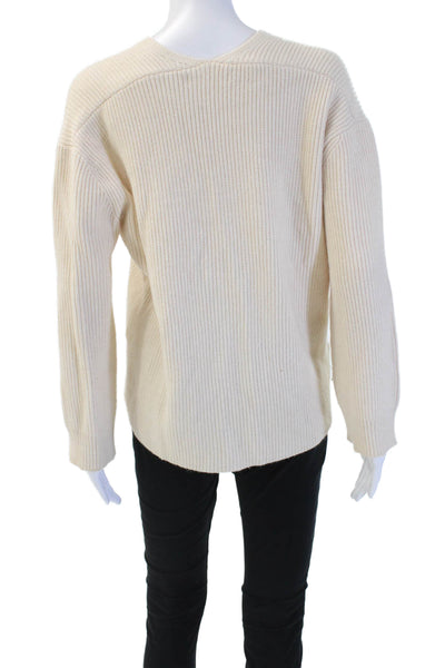 MNG Unisex V-Neck Beige Pullover Sweater Acrylic Long Sleeve Size M