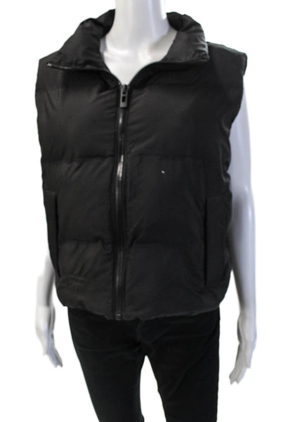 Zara Mens Puffer Quilted Vest Black Zip High Neck Polyester Size M