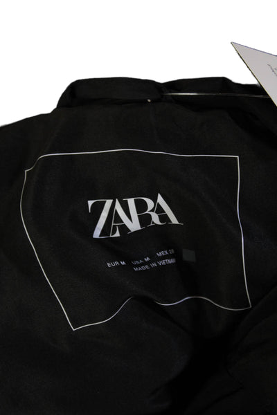 Zara Mens Puffer Quilted Vest Black Zip High Neck Polyester Size M