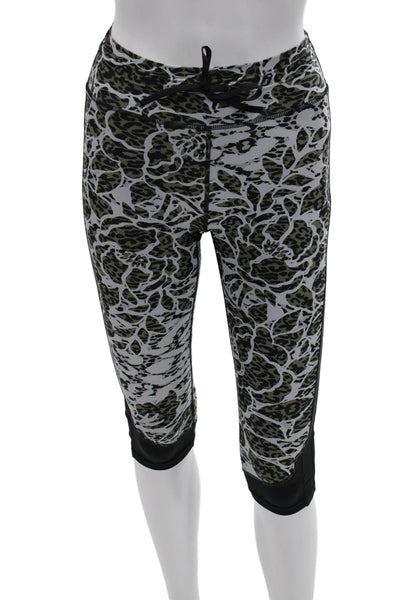 The Upside Women Black Leopard Print Capri Leggings Drawstring Size 2