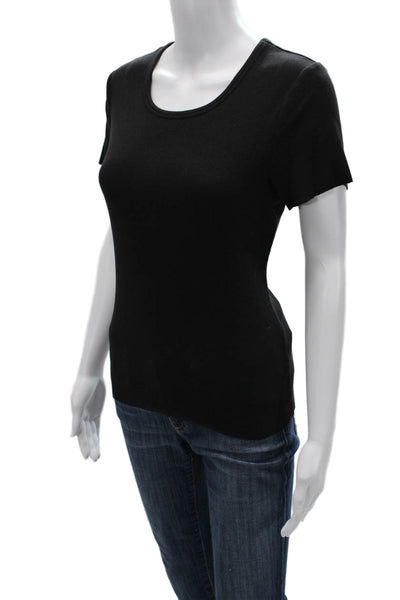 Nation LTD Womens Basic Black Short Sleeve T-Shirt Organic Pima Cotton Size L