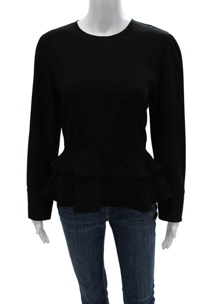 Zara Woman Women Black Round Neck Long Sleeve Pima Cotton Blouse Size XL