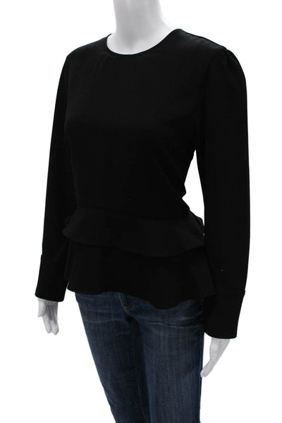 Zara Woman Women Black Round Neck Long Sleeve Pima Cotton Blouse Size XL