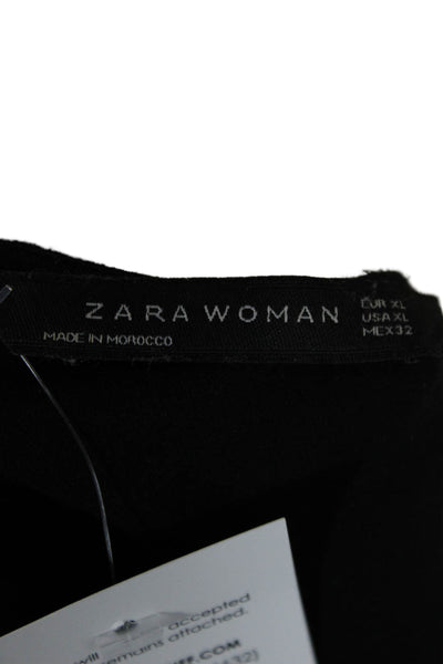 Zara Woman Women Black Round Neck Long Sleeve Pima Cotton Blouse Size XL