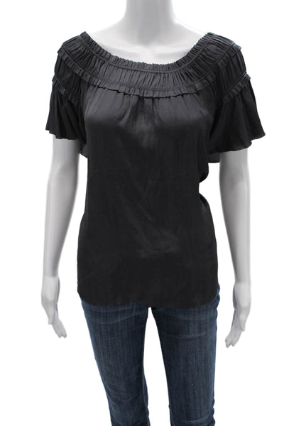 Ulla Johnson Women Black Short Sleeve Blouse 100% Polyester Designer Size 2
