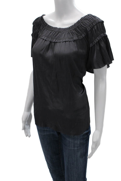 Ulla Johnson Women Black Short Sleeve Blouse 100% Polyester Designer Size 2