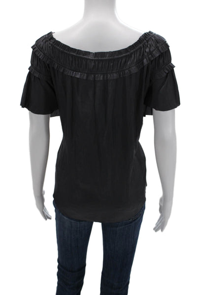 Ulla Johnson Women Black Short Sleeve Blouse 100% Polyester Designer Size 2