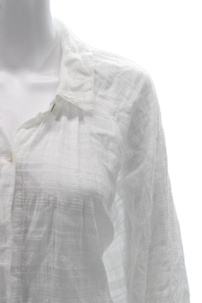 Honorine Women Tunic Button-Up White Long Sleeve Collared Cotton Size L