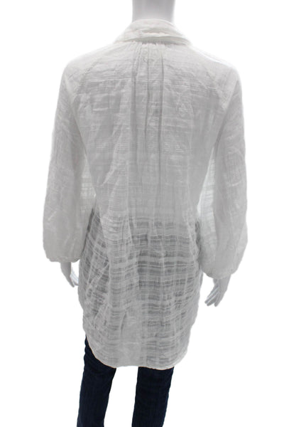 Honorine Women Tunic Button-Up White Long Sleeve Collared Cotton Size L