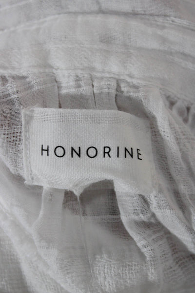 Honorine Women Tunic Button-Up White Long Sleeve Collared Cotton Size L