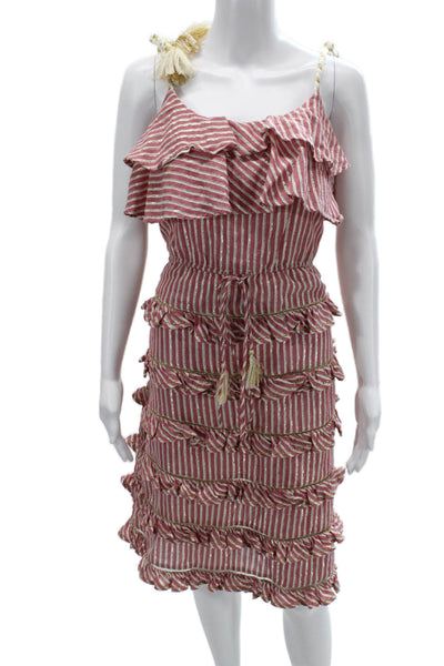 Misa Women Sundress Red Striped Knee Length Sleeveless Bohemian Cotton Size XS