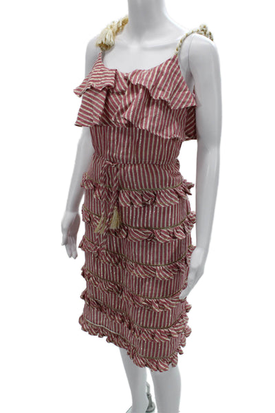 Misa Women Sundress Red Striped Knee Length Sleeveless Bohemian Cotton Size XS