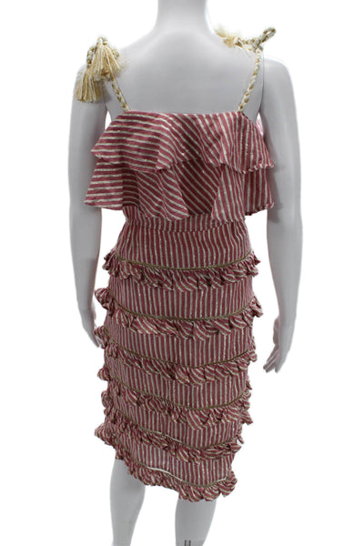 Misa Women Sundress Red Striped Knee Length Sleeveless Bohemian Cotton Size XS