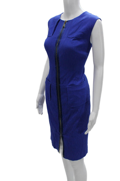 Escada Women Sheath Dress Blue Cotton Sleeveless Crew Neck Size 42