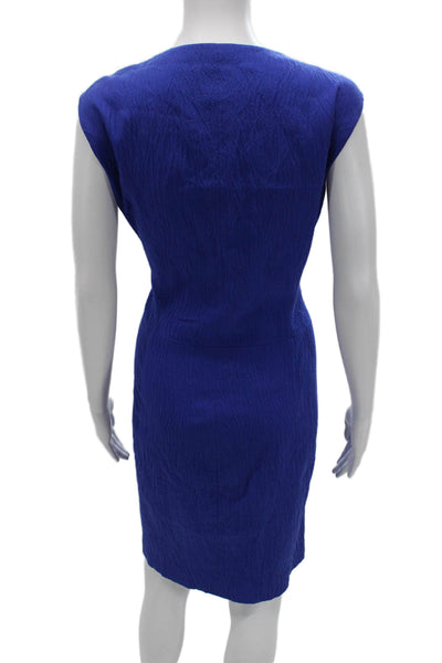Escada Women Sheath Dress Blue Cotton Sleeveless Crew Neck Size 42