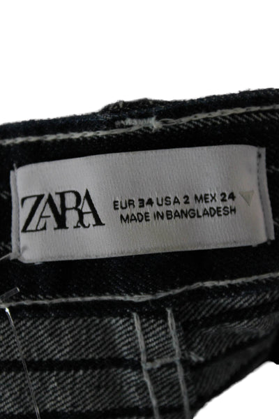 Zara Unisex Wide-Leg Dark Blue Striped Jeans Mid Rise Cotton 30 Inseam Size 2