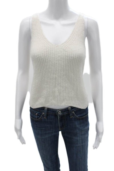 Nation LTD Womens Cropped Basic White V Neck Sleeveless Tank Size XS