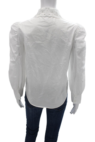 Zara Womens Collared Floral Cotton Button Up Blouse Long Sleeve White Size XS