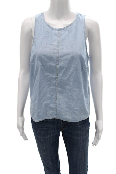 J Crew Women Light Blue Cotton Sleeveless Tank Round Neck Button Size S