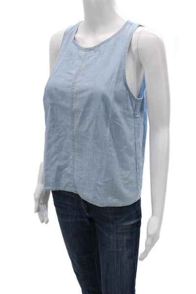 J Crew Women Light Blue Cotton Sleeveless Tank Round Neck Button Size S