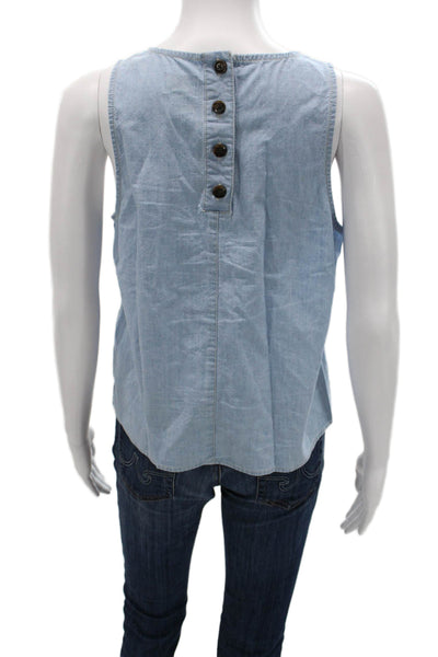 J Crew Women Light Blue Cotton Sleeveless Tank Round Neck Button Size S