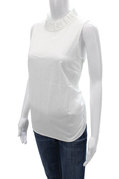 J Crew Women Blouse White Mock Neck Sleeveless Cotton Basic Size S